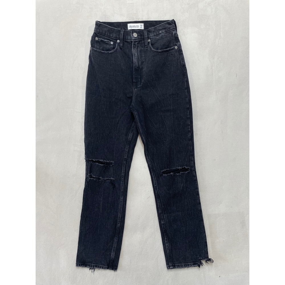 Abercrombie & Fitch Curve Love Ultra High Rise Ankle Straight Jeans Black 26 2R